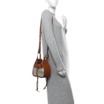 LOEWE Calfskin Canvas Mini Hammock Shoulder Bag Natural Tan