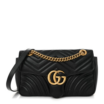 GUCCI Calfskin Matelasse Small GG Marmont Shoulder Bag Black