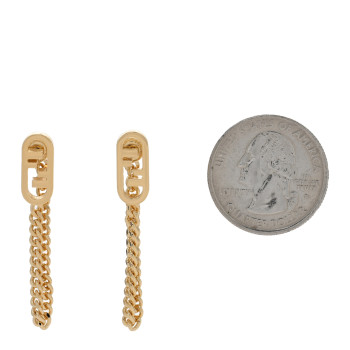 FENDI Metal O'Lock Chain Drop Earrings Gold