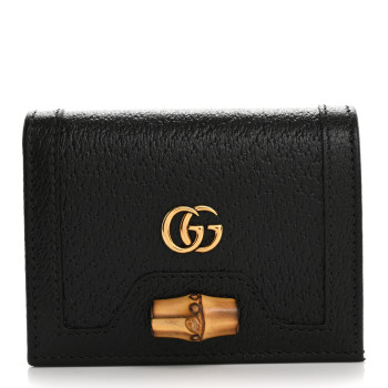 GUCCI Wonka Grain Calfskin Diana Card Case Wallet Black