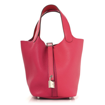 HERMES Taurillon Clemence Tri-Color Picotin Lock 18 PM Rose Extreme Rose Mexico Rouge De Coeur