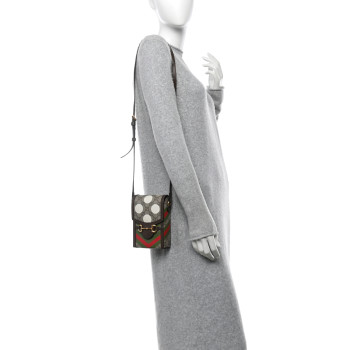 GUCCI GG Supreme Monogram Textured Dollar Calfskin Geometric Print Mini Horsebit 1955 Crossbody Bag Beige Multicolor New Acero