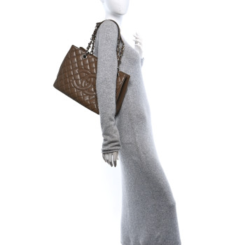 CHANEL Caviar Quilted Grand Shopping Tote GST Dark Beige
