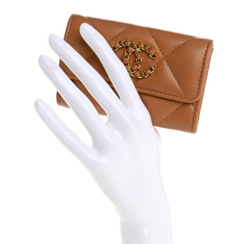 CHANEL Lambskin Quilted Chanel 19 Flap Card Holder Brown
