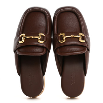 GUCCI Goatskin Horsebit Mules 37.5 37.5 New Chocolate