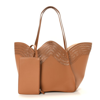 ALAIA Calfskin Vienne Lili 24 Tote Brun Dore