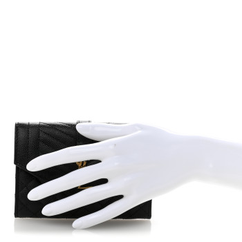 SAINT LAURENT Grain De Poudre Textured Mixed Matelasse Triquilt Small Monogram Envelope Wallet Black