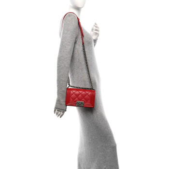 CHANEL Calfskin Double Stitch Small Boy Flap Red