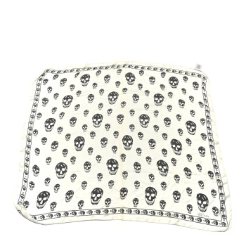 ALEXANDER MCQUEEN Silk Chiffon Skull Scarf Ivory Black
