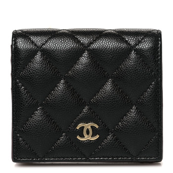 CHANEL Caviar Quilted Compact Bifold Wallet Black