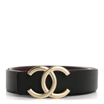 CHANEL Calfskin CC Reversible Belt 85 34 Black Burgundy