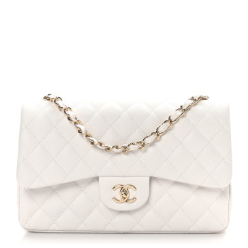 CHANEL Caviar Quilted Jumbo Double Flap White