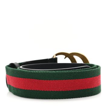 GUCCI Nylon Calfskin Double G Web 40mm Belt 85 34 Green Red Black