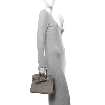 HERMES Ostrich Birkin 25 Gris Tourterelle