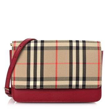 BURBERRY Calfskin Vintage Check Hayes Crossbody Parade Red