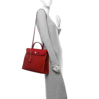 HERMES Toile Officier Vache Hunter Verso Herbag Zip 31 PM Rouge Venetian Rouge Piment Rose Extreme