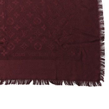 LOUIS VUITTON Silk Wool Monogram Shawl Wine Red
