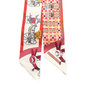 HERMES Silk Les Voitures Nouvelle Twilly Grenadine Vanille Beige