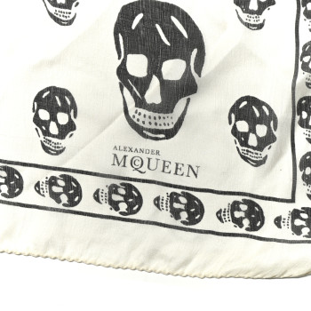 ALEXANDER MCQUEEN Silk Chiffon Skull Scarf Ivory Black