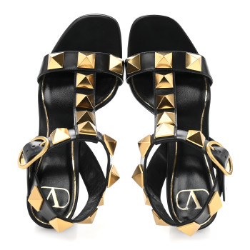 VALENTINO GARAVANI Calfskin Roman Stud 90mm Sandals 37.5 Black