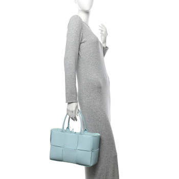BOTTEGA VENETA Grained Calfskin Maxi Intrecciato Small Arco Tote Pale Blue