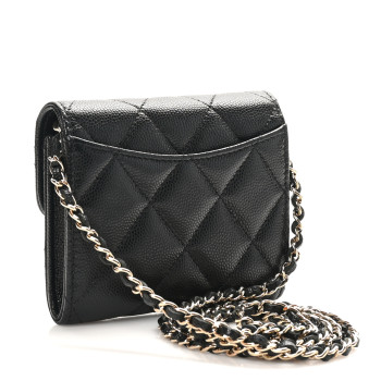 CHANEL Caviar Quilted Flap Card Holder On Chain Black