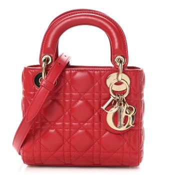 CHRISTIAN DIOR Lambskin Cannage Mini Lady Dior Red