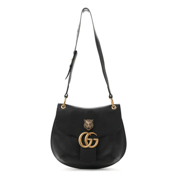 GUCCI Cellarius Calfskin Feline GG Marmont Flap Shoulder Bag Black