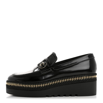 CHANEL Shiny Calfskin Platform Loafers 37 Black