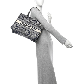 CHRISTIAN DIOR Canvas Embroidered Medium Dioriviera Toile De Jouy Reverse Book Tote Blue