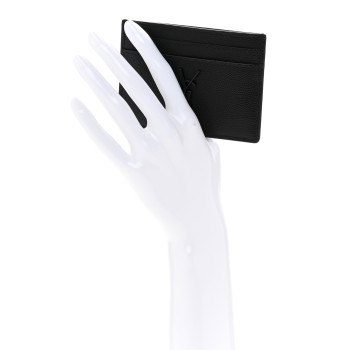 SAINT LAURENT Grain De Poudre Matelasse Chevron Monochrome Monogram Credit Card Case Black