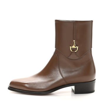 GUCCI Calfskin Horsebit Mens Elizabeth Ankle Boots  9 Brown Sugar