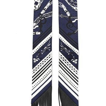 HERMES Silk Festival Des Amazones Bandana Fringed Twilly Bleu Black