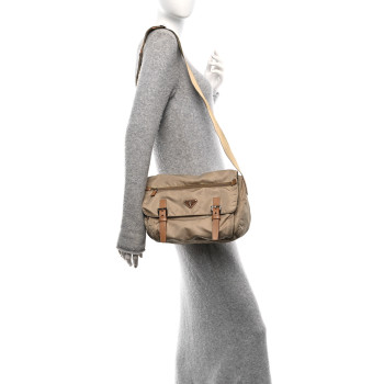 PRADA Re-Nylon Vela Saffiano Pocket Double Buckle Messenger Shoulder Bag Cammeo