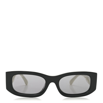 CHANEL Acetate Polarized Rectangle Sunglasses 5525-A Black White