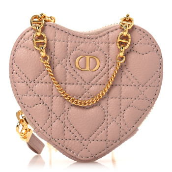 CHRISTIAN DIOR Calfskin Cannage Dioramour Caro Heart Pouch With Chain Rose Des Vents