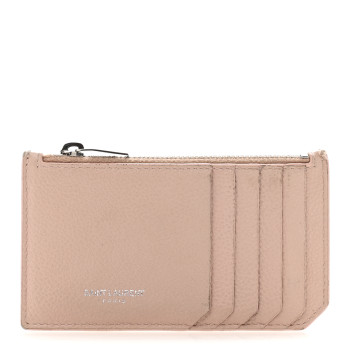 SAINT LAURENT Grained Calfskin 5 Fragments Zip Pouch Card Holder Rose Antic