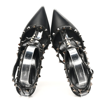 VALENTINO GARAVANI Calfskin Nappa Rockstud Ankle Strap 100mm Pumps 37 Black