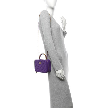 CHANEL Lambskin Quilted Top Handle Small Vanity Case Purple