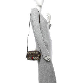 GUCCI GG Supreme Monogram Web Mini Ophidia Shoulder Bag Brown