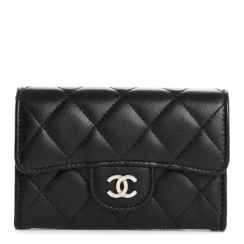 CHANEL Lambskin Quilted Flap Card Holder Wallet Black