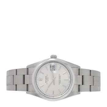 ROLEX Stainless Steel 34mm Oyster Perpertual Date Watch Silver 15200