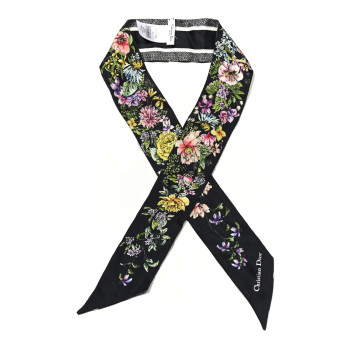 CHRISTIAN DIOR Silk Twill D-Floral Mitzah Scarf Blue Multicolor