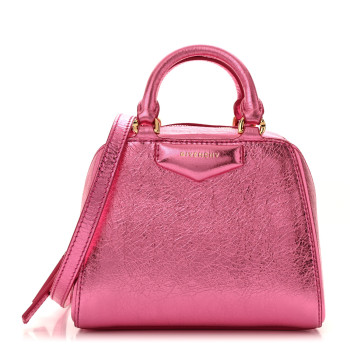 GIVENCHY Laminated Lambskin Micro Antigona Cube Bag Raspberry