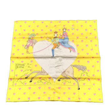 HERMES Silk Tea Time Scarf 70 Jaune Gris Perle