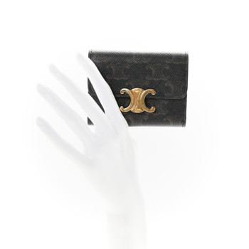 CELINE Canvas Triomphe Compact Triomphe Wallet With Coin Purse Tan