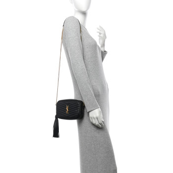 SAINT LAURENT Grain De Poudre Matelasse Monogram Mini Lou Camera Bag Black