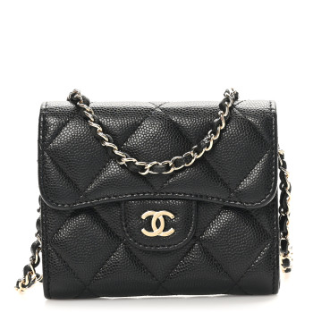 CHANEL Caviar Quilted Flap Card Holder On Chain Black