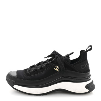 CHANEL Velvet Calfskin Mixed Fibers CC Sneakers 38 Black