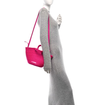 BALENCIAGA Nylon Lambskin Woven Small Ibiza Basket With Strap Lipstick Pink